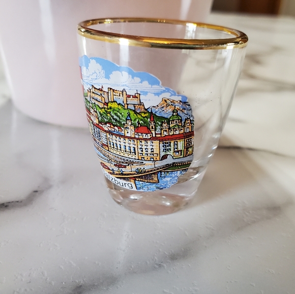 Salzburg Austria with City and Bridge Vintage Shot Glass with Gold Rim - Picture 6 of 9